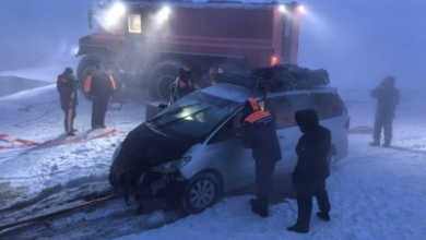 பனிச்சாரல் மத்தியில் ஆற்றில் மூழ்கிய கார்