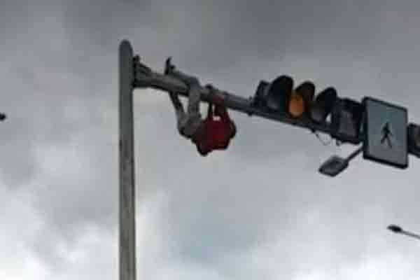 வீதி விளக்கு கம்பத்தில் ஆபத்தான சாகசம் – முடிவில் நடந்த அதிர்ச்சி