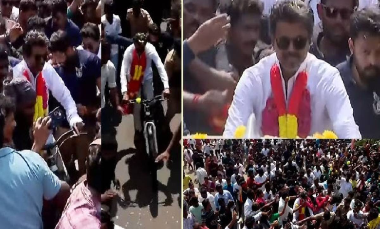 தேர்தல் பிரசாரத்தில் சைக்கிள் ஓடிய விஜய்: வைரலாகும் வீடியோ