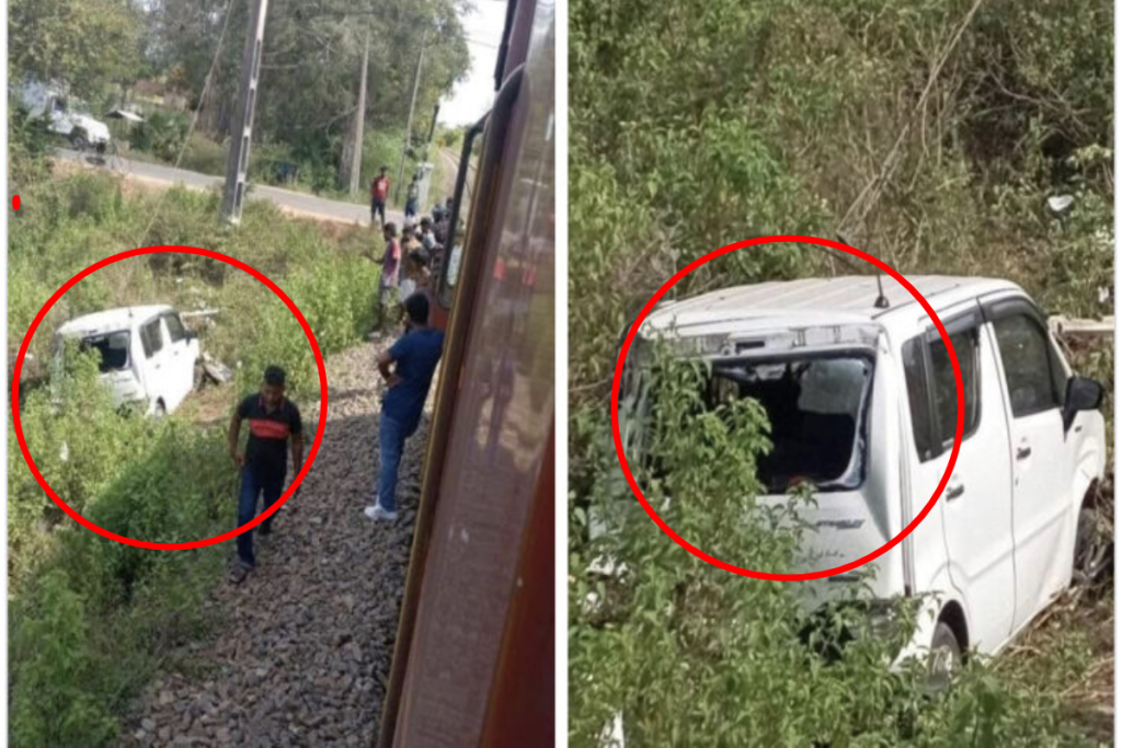 ரயில் மோதி தூக்கி வீசப்பட்ட கார்-முறிகண்டியில் கோர விபத்து